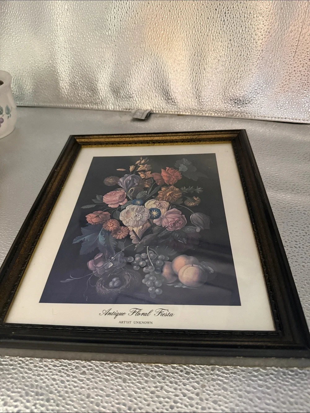 Vintage Wood Still Life called “ Antique Floral Fiesta”